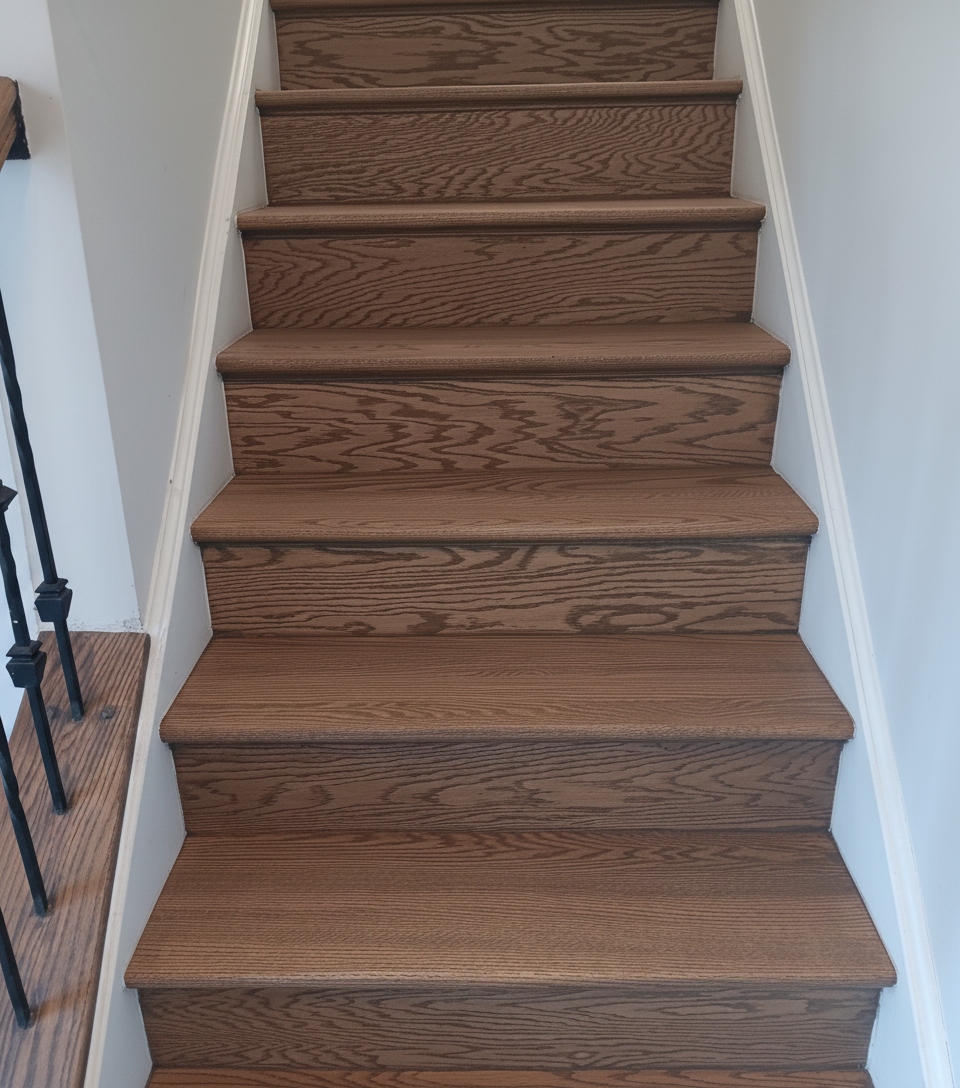 Dark walnut stain staircase